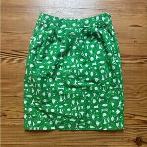 Boden green ivory abstract cotton linen blend pencil midi‎ skirt SIZE 4